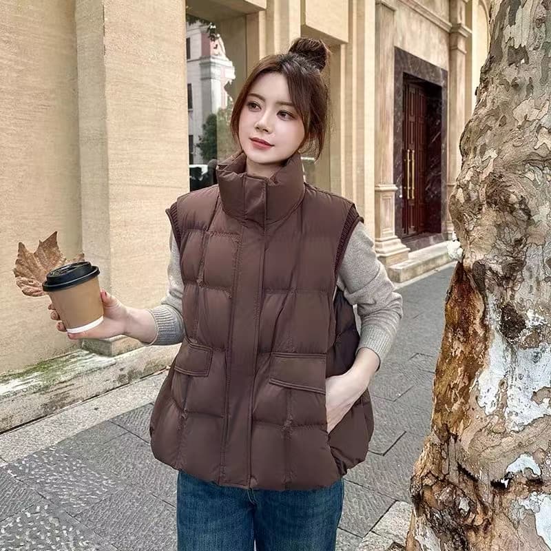 면 베스트 여성 코트 가을 겨울 2026 새로운 패션 쇼트 스타일 외출용 두꺼운 스탠드 칼라 민소매 조끼 조끼
