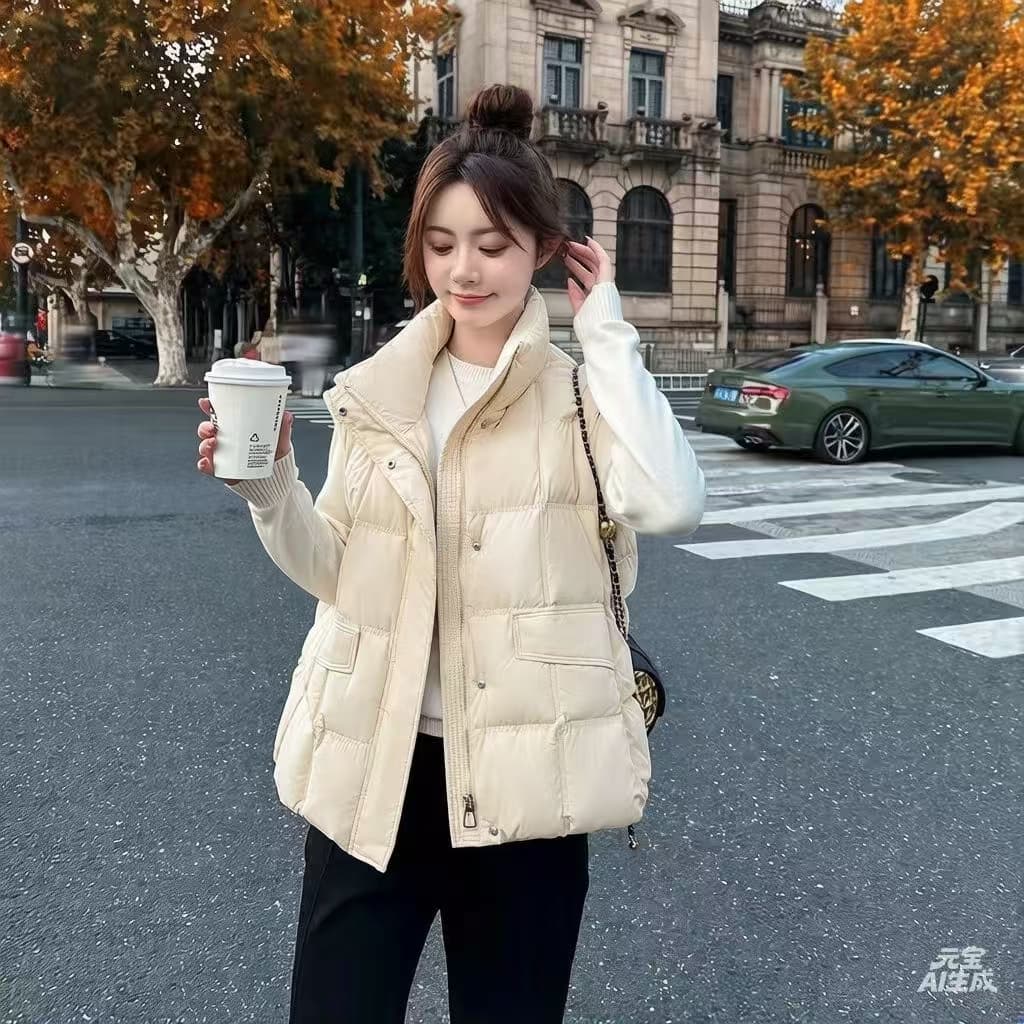 면 베스트 여성 코트 가을 겨울 2026 새로운 패션 쇼트 스타일 외출용 두꺼운 스탠드 칼라 민소매 조끼 조끼 상세 이미지 13