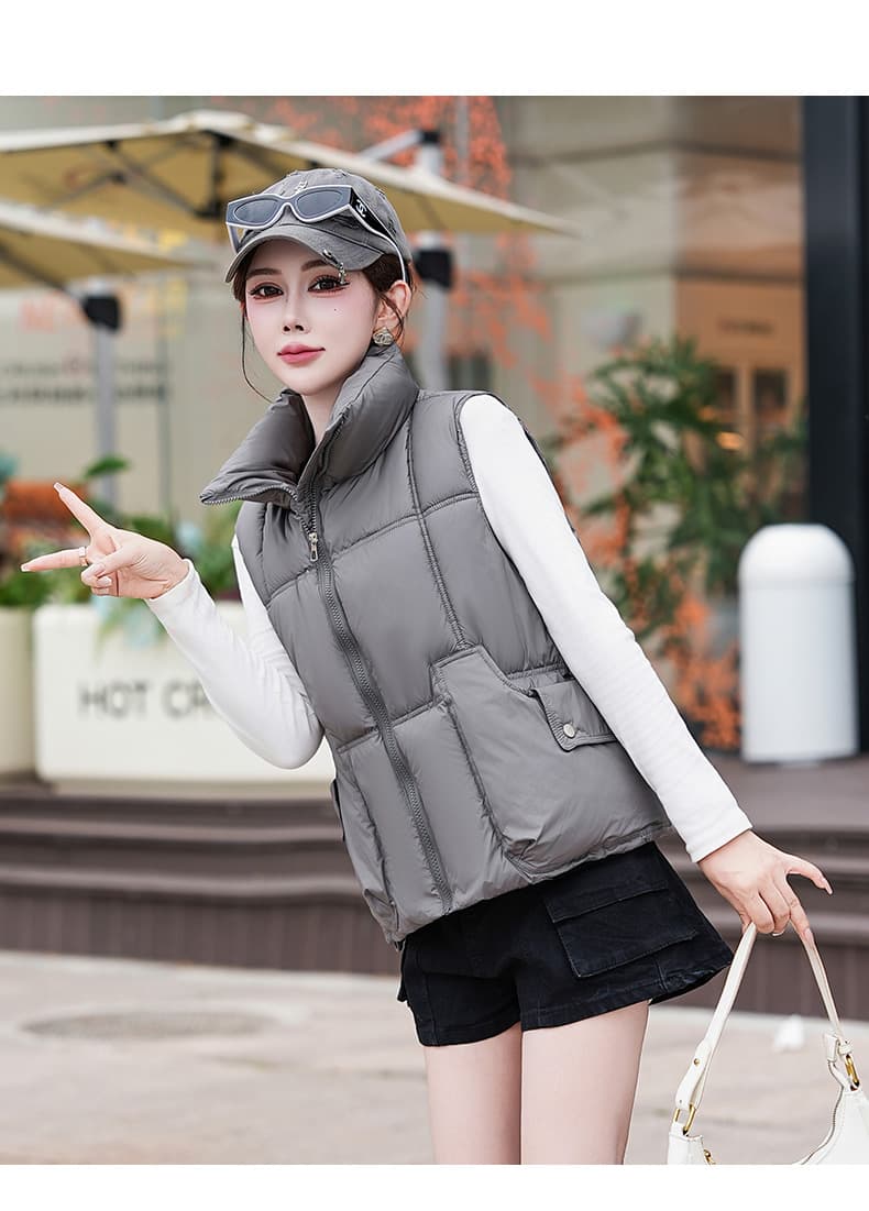 면 베스트 여성 코트 가을 겨울 2026 새로운 패션 쇼트 스타일 외출용 두꺼운 스탠드 칼라 민소매 조끼 조끼 상세 이미지 15