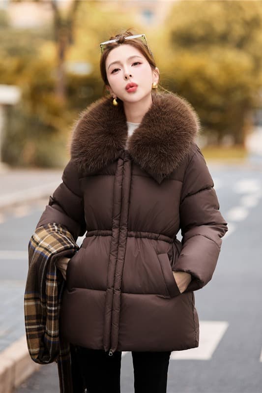 한 부서 루즈핏 허리 수축 슬림해 보이는 큰 모피 칼라 면 의류 여자 고급 센스 보온 재킷 겨울 두꺼운 품격 면 옷 이미지 6