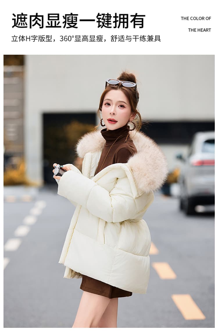한 부서 루즈핏 허리 수축 슬림해 보이는 큰 모피 칼라 면 의류 여자 고급 센스 보온 재킷 겨울 두꺼운 품격 면 옷 상세 이미지 5