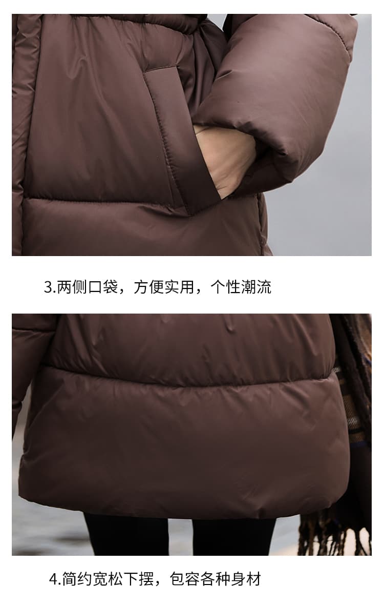 한 부서 루즈핏 허리 수축 슬림해 보이는 큰 모피 칼라 면 의류 여자 고급 센스 보온 재킷 겨울 두꺼운 품격 면 옷 상세 이미지 8