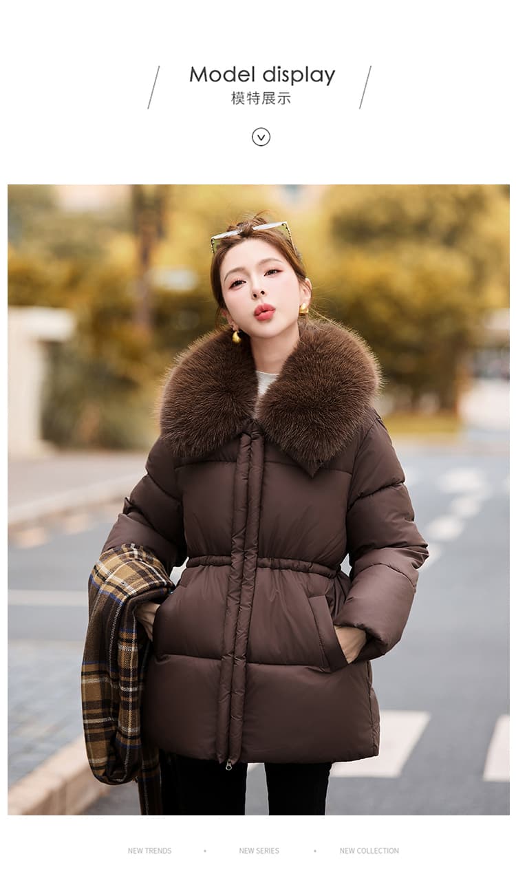 한 부서 루즈핏 허리 수축 슬림해 보이는 큰 모피 칼라 면 의류 여자 고급 센스 보온 재킷 겨울 두꺼운 품격 면 옷 상세 이미지 11