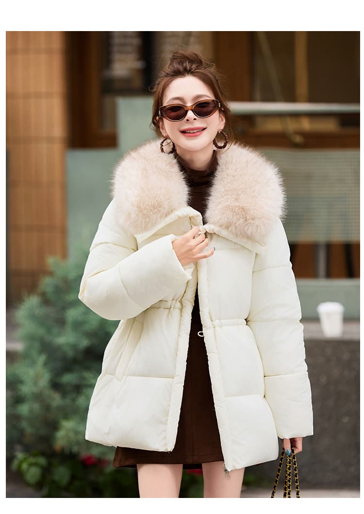 한 부서 루즈핏 허리 수축 슬림해 보이는 큰 모피 칼라 면 의류 여자 고급 센스 보온 재킷 겨울 두꺼운 품격 면 옷 상세 이미지 18