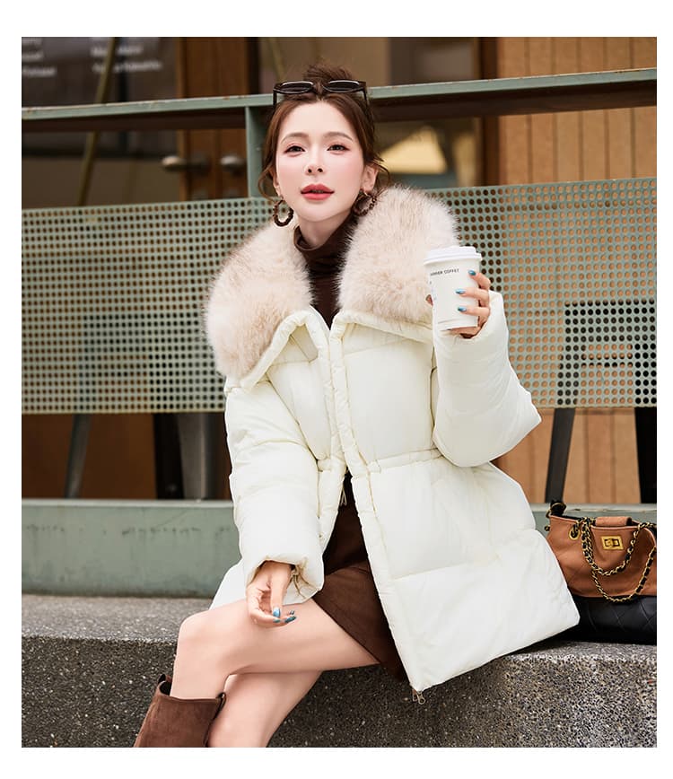 한 부서 루즈핏 허리 수축 슬림해 보이는 큰 모피 칼라 면 의류 여자 고급 센스 보온 재킷 겨울 두꺼운 품격 면 옷 상세 이미지 20
