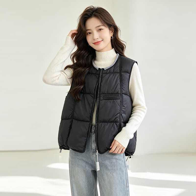 면 베스트 여성 코트 가을 겨울 2026 새로운 패션 쇼트 스타일 외출용 두꺼운 스탠드 칼라 민소매 조끼 조끼 이미지 3