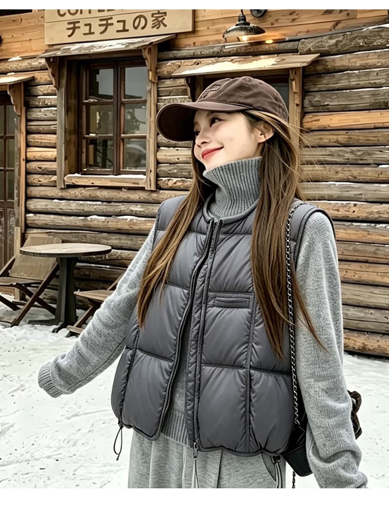 면 베스트 여성 코트 가을 겨울 2026 새로운 패션 쇼트 스타일 외출용 두꺼운 스탠드 칼라 민소매 조끼 조끼 상세 이미지 10