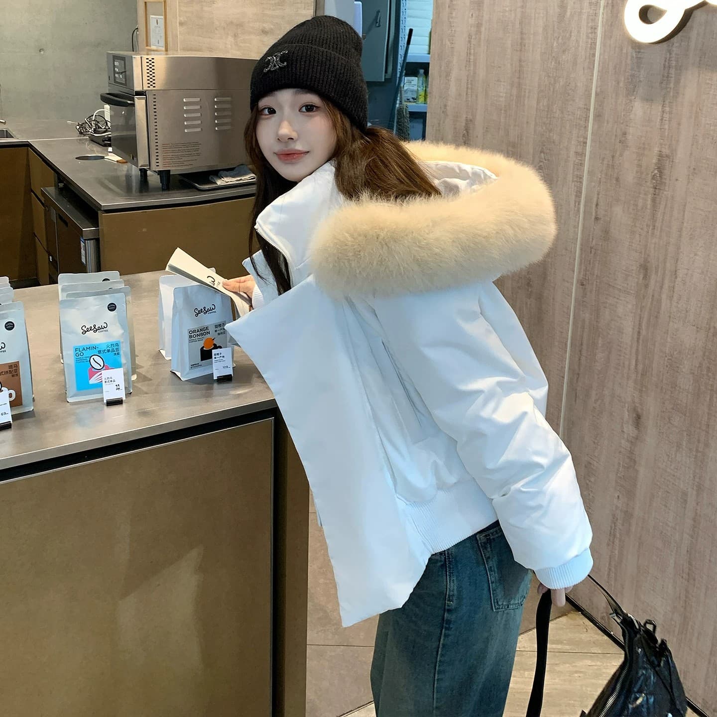실사 빅 사이즈 면 의류 통통한 여동생 겨울 새로운 한국 스타일 루즈핏 두꺼운 패딩 재킷 작은 키 면 옷 이미지 4