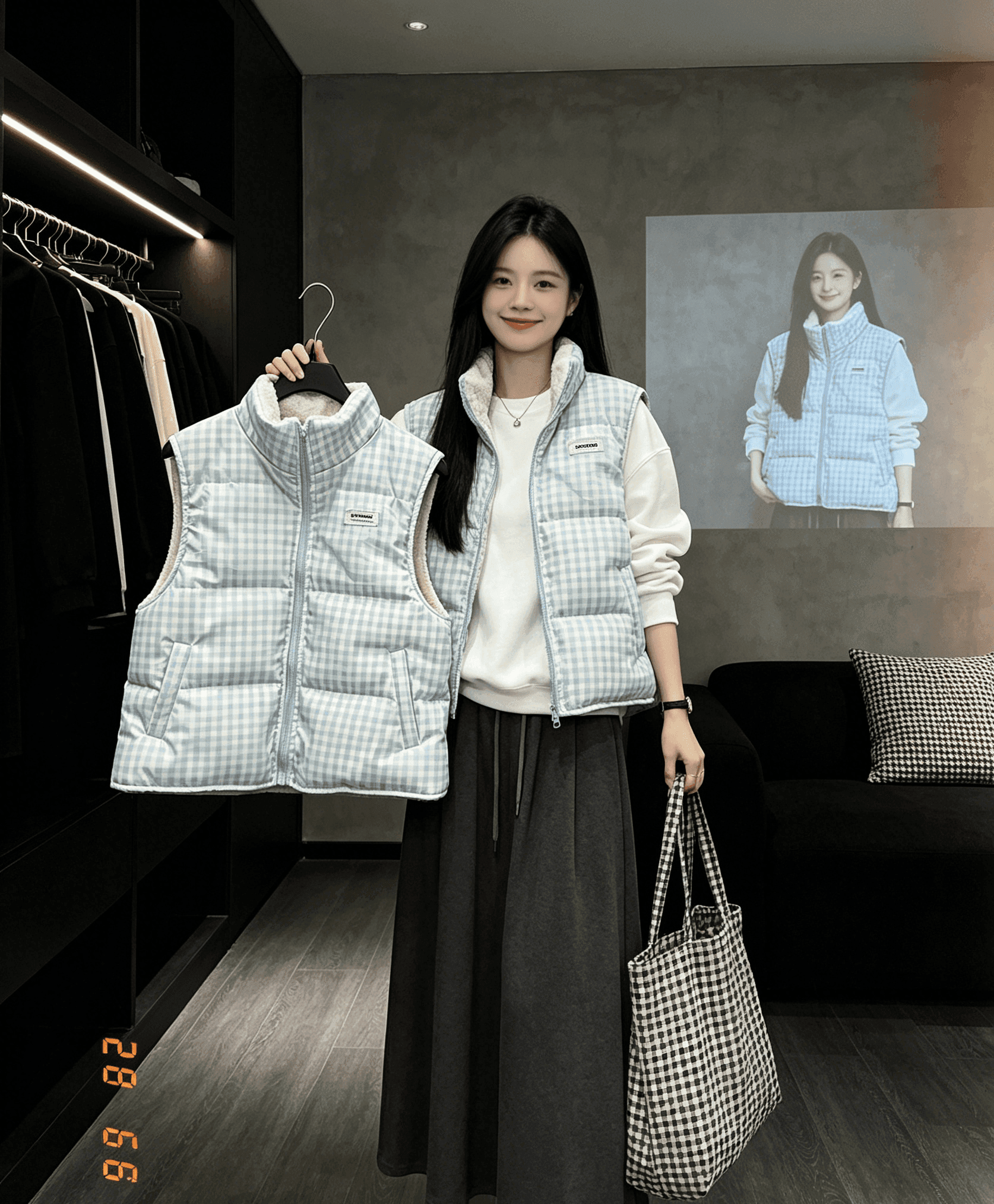 면 베스트 여성 코트 가을 겨울 2026 새로운 패션 쇼트 스타일 외출용 두꺼운 스탠드 칼라 민소매 조끼 조끼 상세 이미지 6