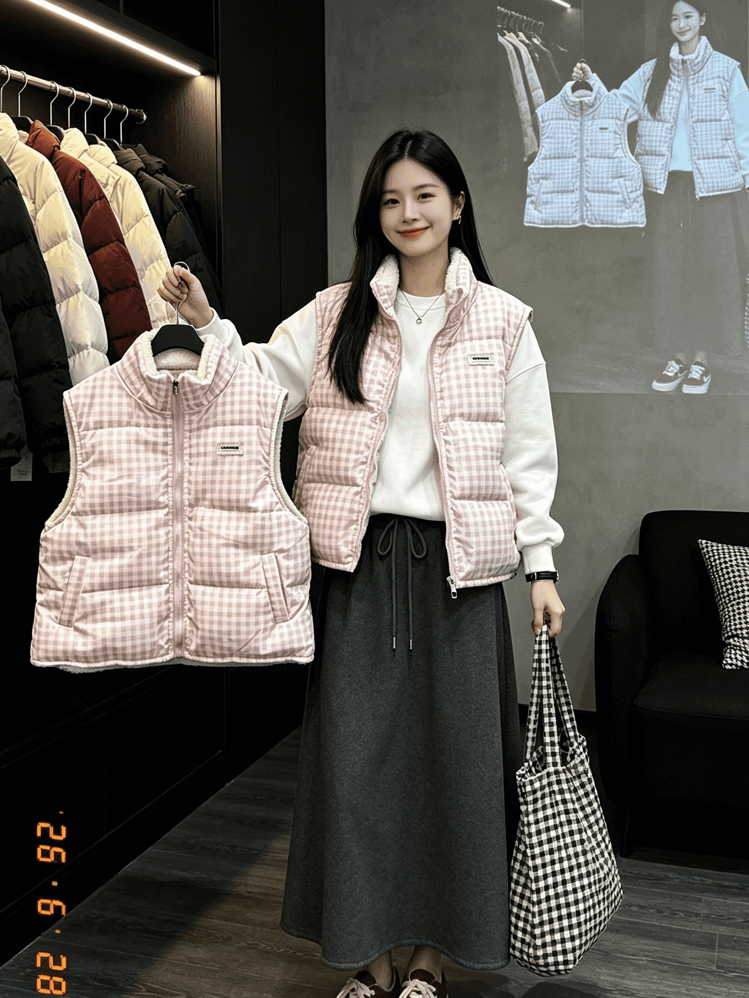 면 베스트 여성 코트 가을 겨울 2026 새로운 패션 쇼트 스타일 외출용 두꺼운 스탠드 칼라 민소매 조끼 조끼 상세 이미지 12