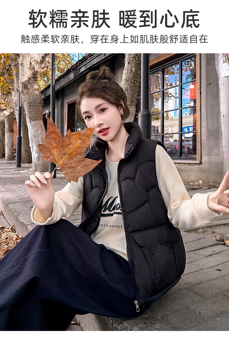면 베스트 여성 코트 가을 겨울 2026 새로운 패션 쇼트 스타일 외출용 두꺼운 스탠드 칼라 민소매 조끼 조끼 상세 이미지 3