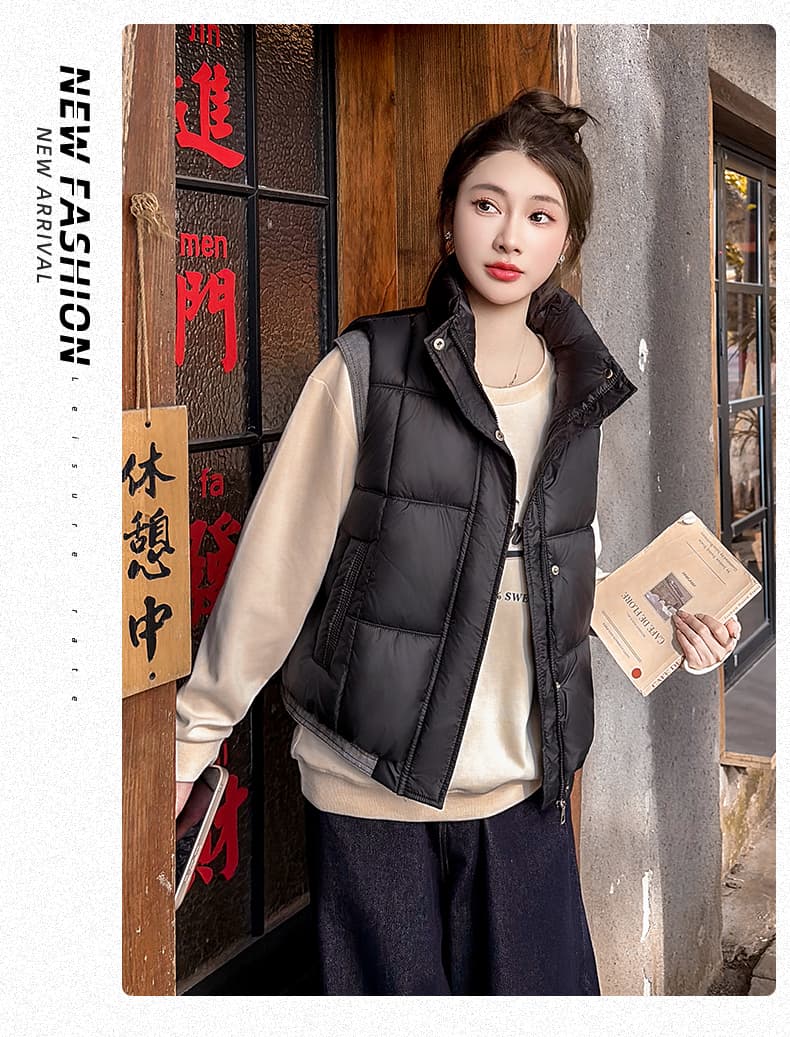 면 베스트 여성 코트 가을 겨울 2026 새로운 패션 쇼트 스타일 외출용 두꺼운 스탠드 칼라 민소매 조끼 조끼 상세 이미지 11