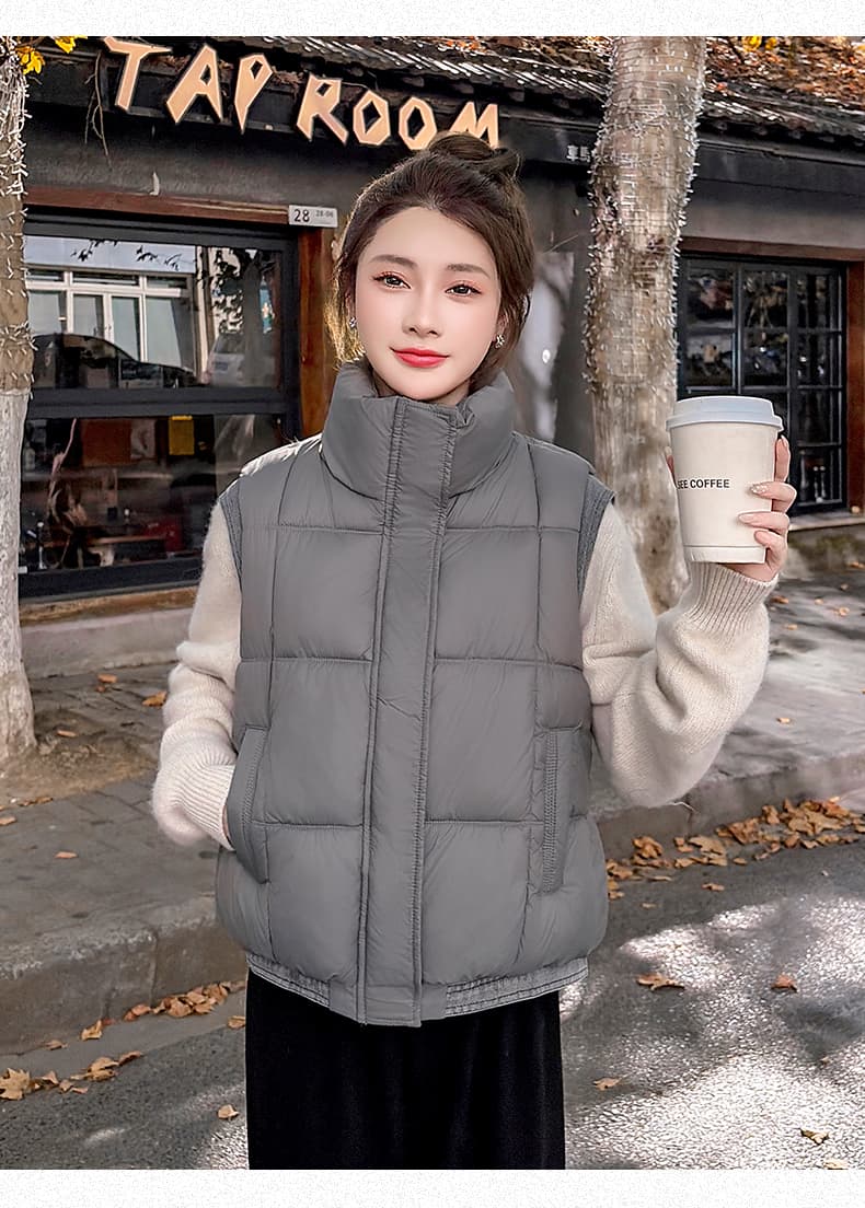 면 베스트 여성 코트 가을 겨울 2026 새로운 패션 쇼트 스타일 외출용 두꺼운 스탠드 칼라 민소매 조끼 조끼 상세 이미지 20