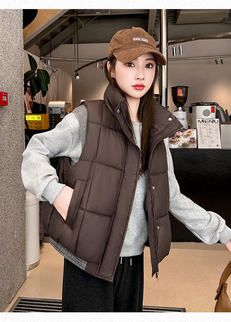 면 베스트 여성 코트 가을 겨울 2026 새로운 패션 쇼트 스타일 외출용 두꺼운 스탠드 칼라 민소매 조끼 조끼 상세 이미지 26