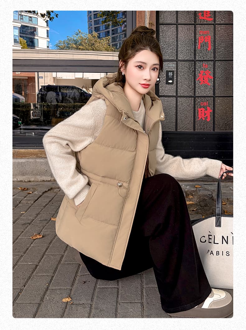면 베스트 여성 코트 가을 겨울 2026 새로운 패션 쇼트 스타일 외출용 두꺼운 스탠드 칼라 민소매 조끼 조끼 상세 이미지 23