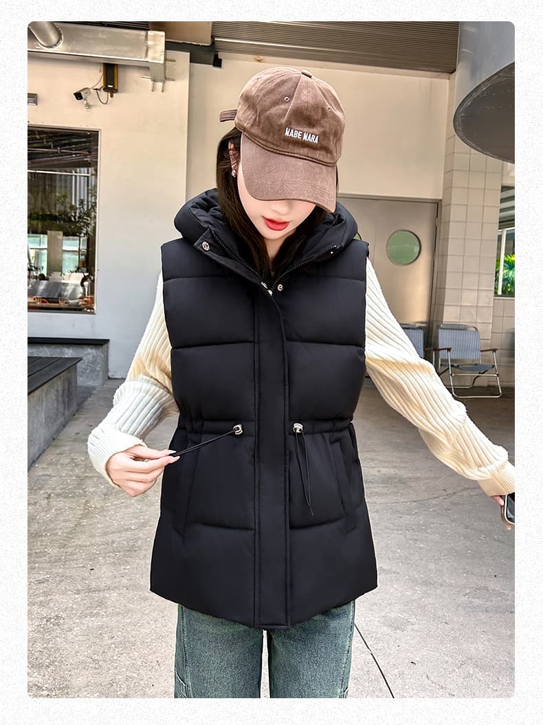 면 베스트 여성 코트 가을 겨울 2026 새로운 패션 쇼트 스타일 외출용 두꺼운 스탠드 칼라 민소매 조끼 조끼 상세 이미지 28