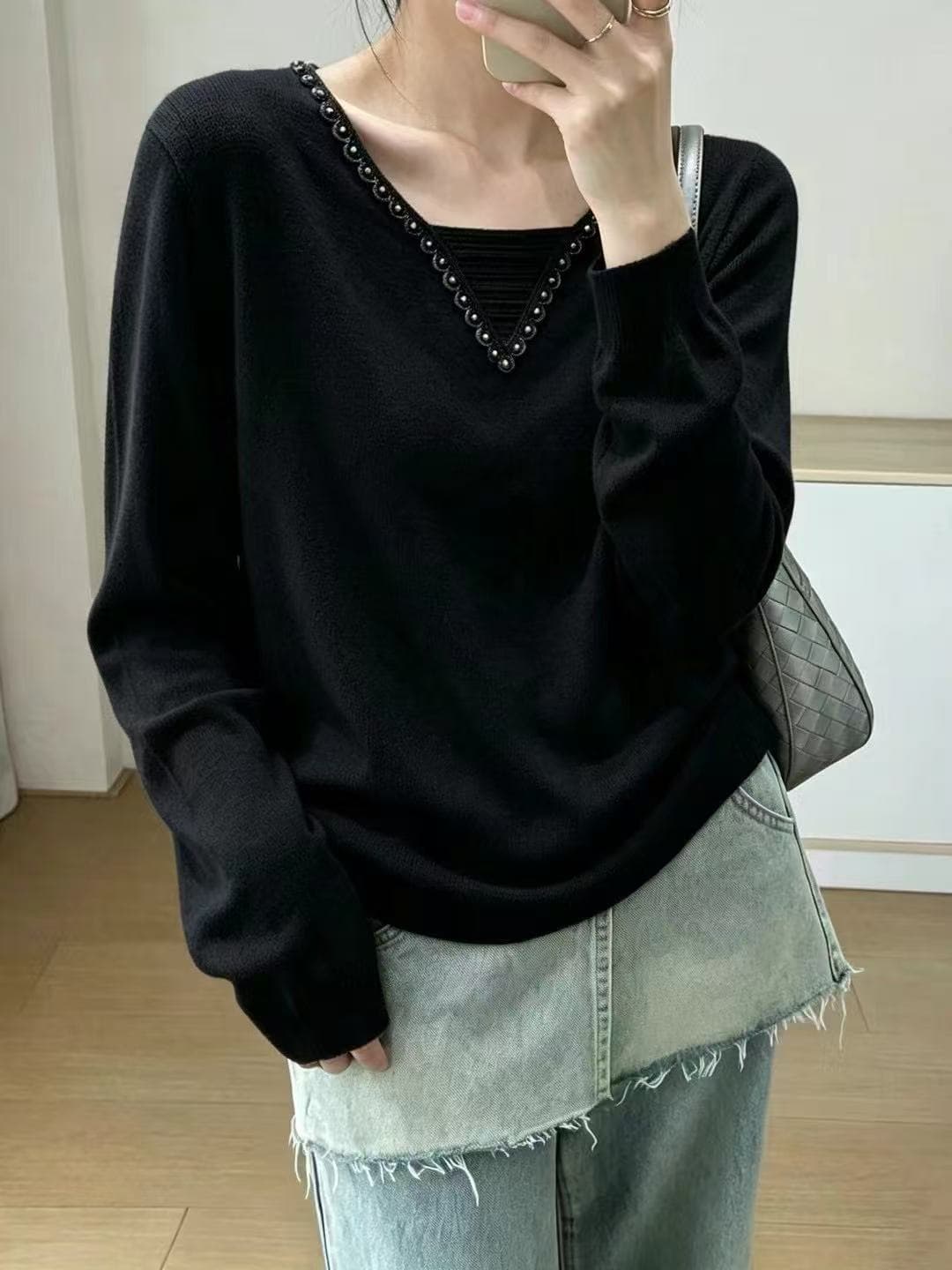 작은 키 봄 가을 새로운 패션 외국 가스 니트 양모 기본 셔츠 지방 mm 여성 XL 루즈핏 쇼트 스타일 스웨터 이미지 4