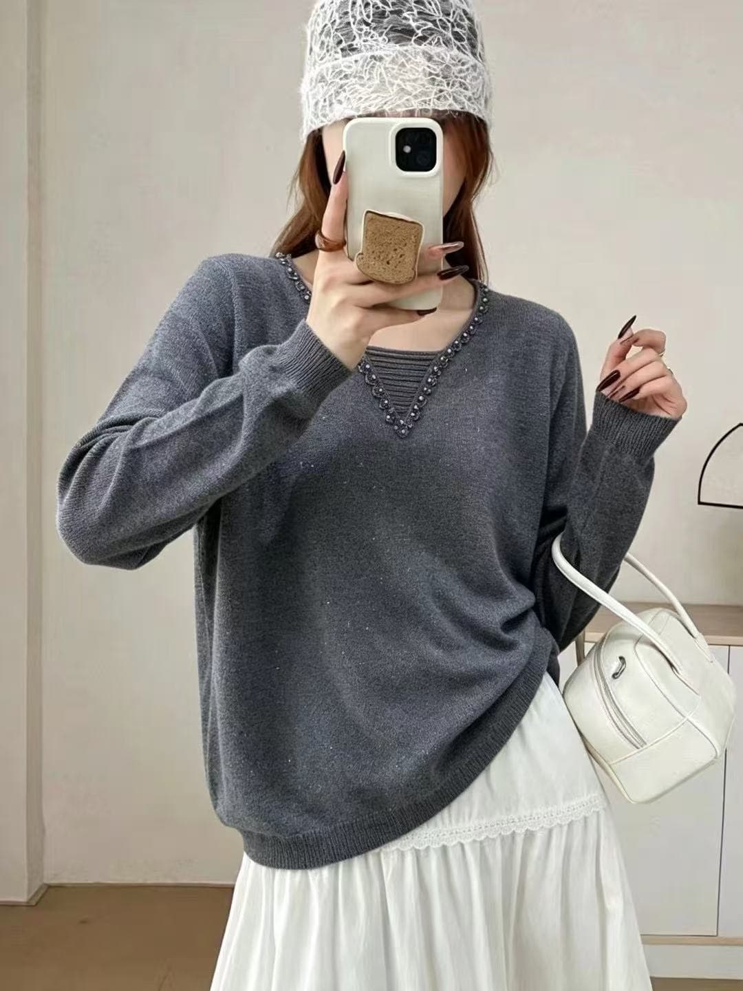 작은 키 봄 가을 새로운 패션 외국 가스 니트 양모 기본 셔츠 지방 mm 여성 XL 루즈핏 쇼트 스타일 스웨터 상세 이미지 4