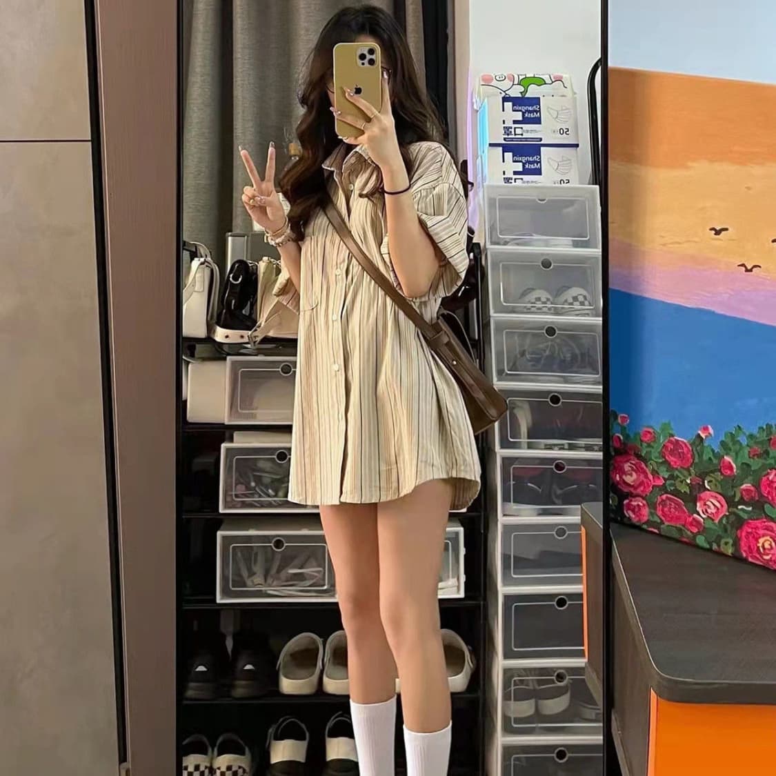 레트로 스택 착용 세로 줄무늬 셔츠 항구 바람 루즈핏 다용도 고급 디자인 센스 작은 대중 셔츠 이미지 3