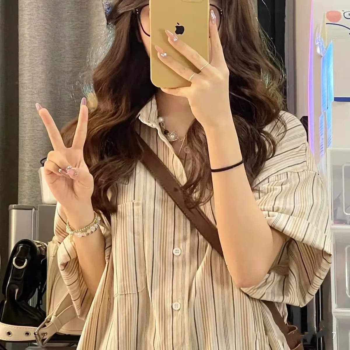 레트로 스택 착용 세로 줄무늬 셔츠 항구 바람 루즈핏 다용도 고급 디자인 센스 작은 대중 셔츠 상세 이미지 3