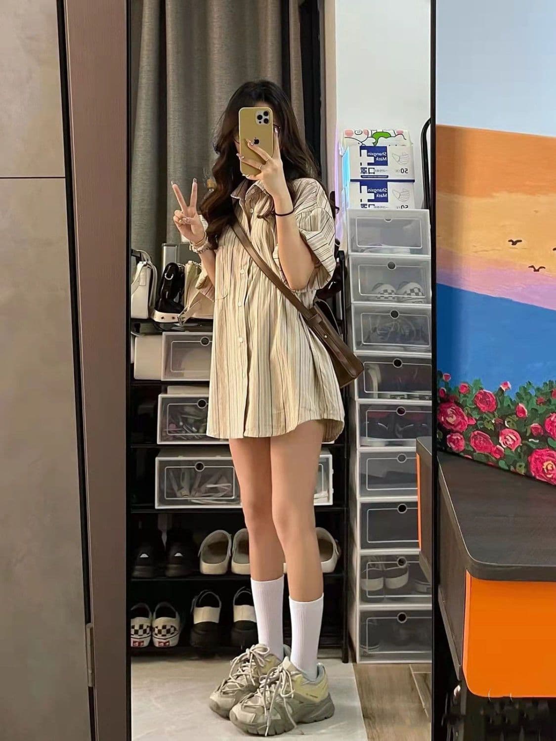 레트로 스택 착용 세로 줄무늬 셔츠 항구 바람 루즈핏 다용도 고급 디자인 센스 작은 대중 셔츠 상세 이미지 4