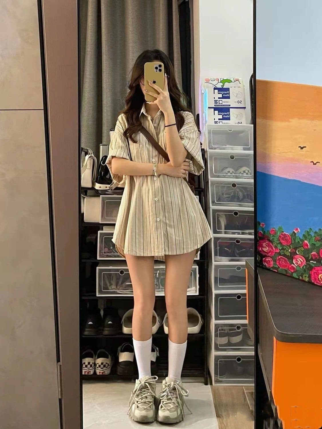 레트로 스택 착용 세로 줄무늬 셔츠 항구 바람 루즈핏 다용도 고급 디자인 센스 작은 대중 셔츠 상세 이미지 6