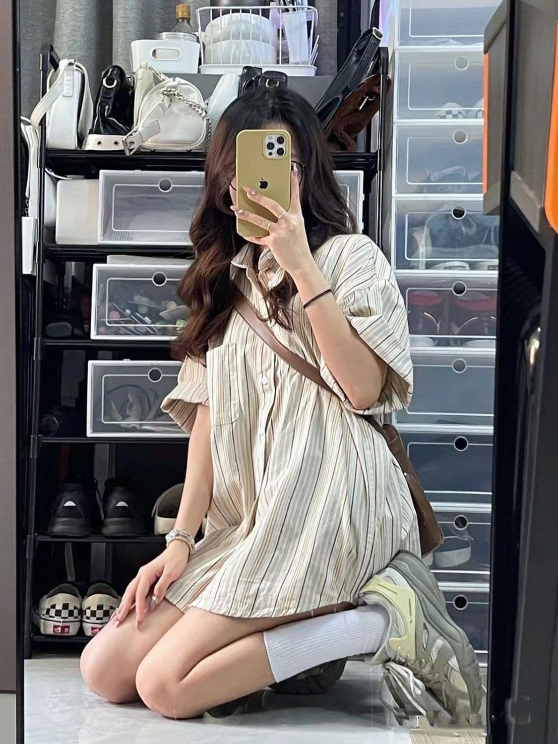 레트로 스택 착용 세로 줄무늬 셔츠 항구 바람 루즈핏 다용도 고급 디자인 센스 작은 대중 셔츠 상세 이미지 7