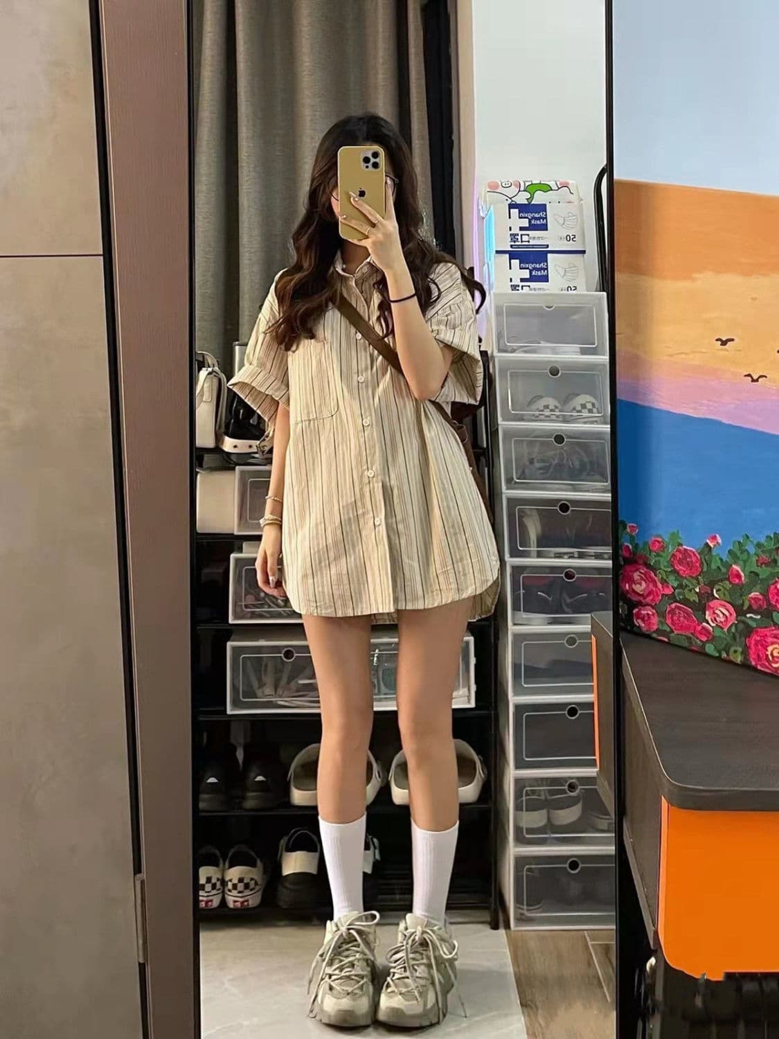 레트로 스택 착용 세로 줄무늬 셔츠 항구 바람 루즈핏 다용도 고급 디자인 센스 작은 대중 셔츠 상세 이미지 10