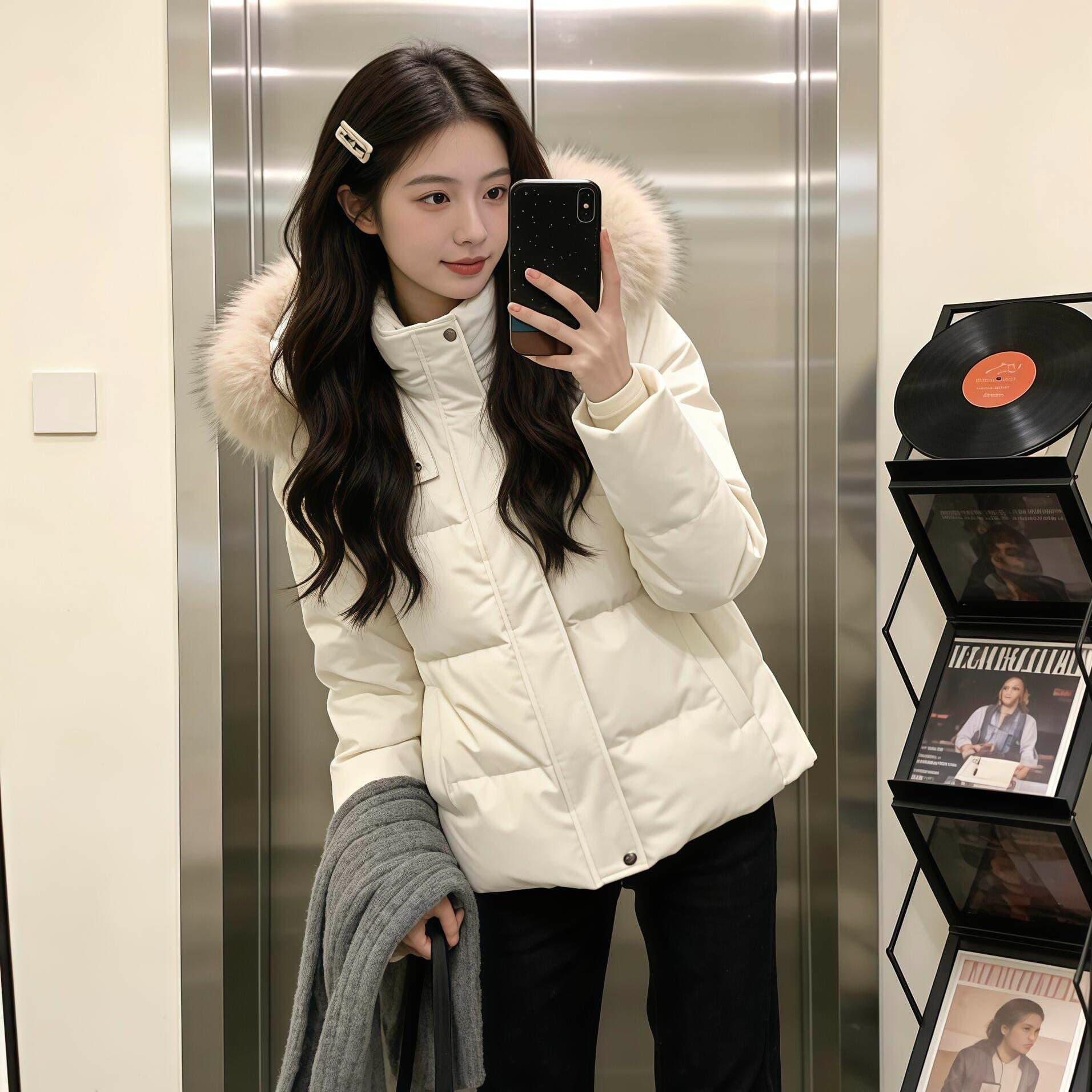 자이언트 잘 생긴 한 부서 허리 수축 다운 코튼 외투 여성 짧은 2025 겨울 두꺼운 슬림해 보이는 작은 키 목화 진딧물 트렌디 이미지 2
