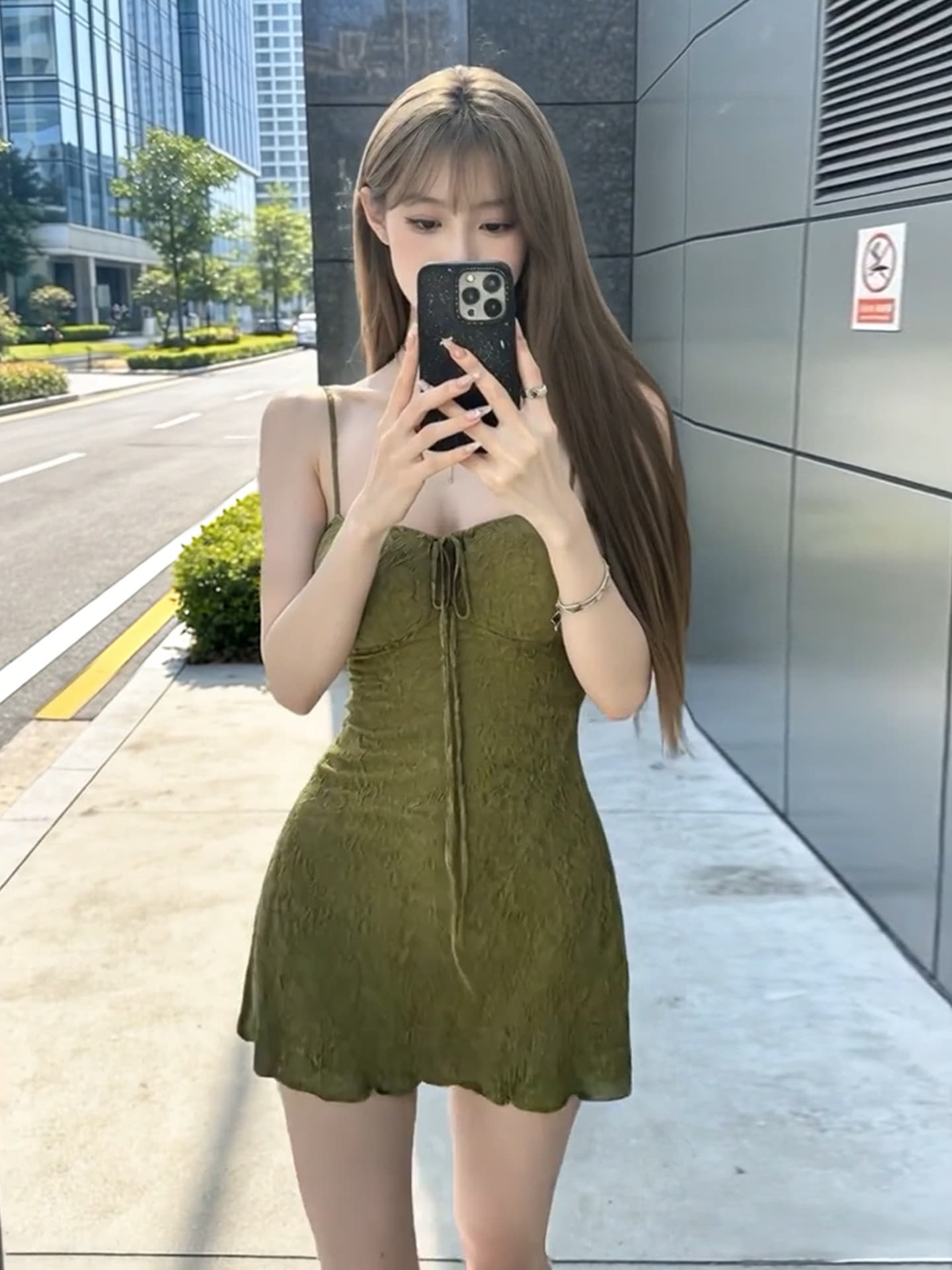 레트로 녹색 스트랩 슬립 여성 드레스 여름 몸매 가꾸기 순수한 욕망 치마 휴가 바람 캐주얼 치마 한 마디 미니 스커트 이미지 2