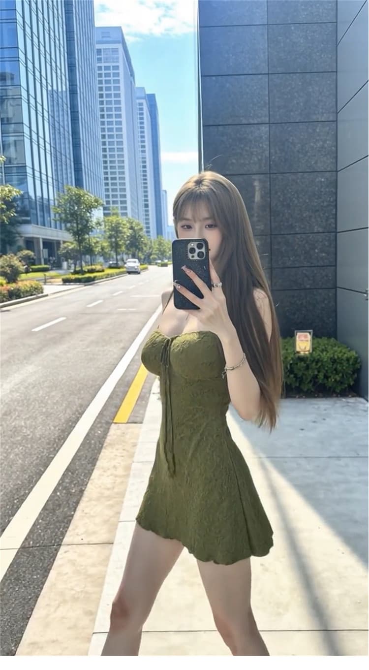 레트로 녹색 스트랩 슬립 여성 드레스 여름 몸매 가꾸기 순수한 욕망 치마 휴가 바람 캐주얼 치마 한 마디 미니 스커트 상세 이미지 5