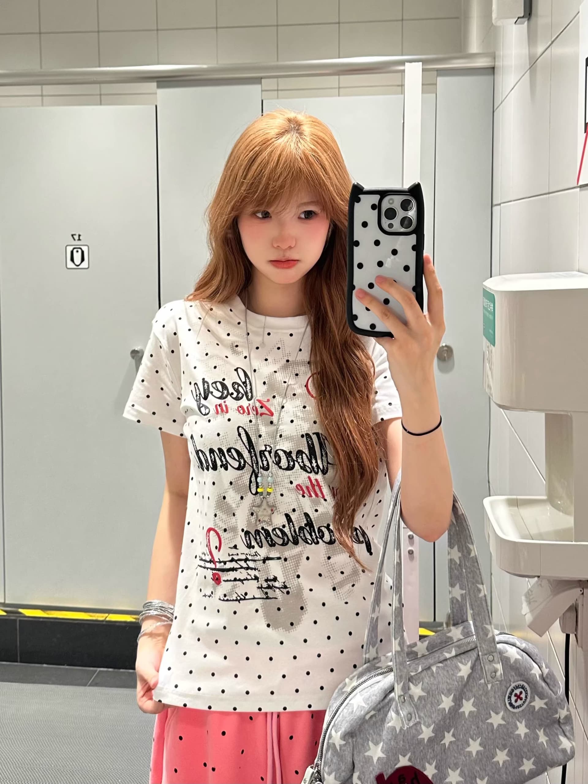 40 220 그램 빗질하다 92 면 8 암모니아 Lun 이후 패키지 칼라 몸매 가꾸기 슬림해 보이는 긍정적 인 어깨 반팔 티셔츠 여성 도트 무늬 상세 이미지 4