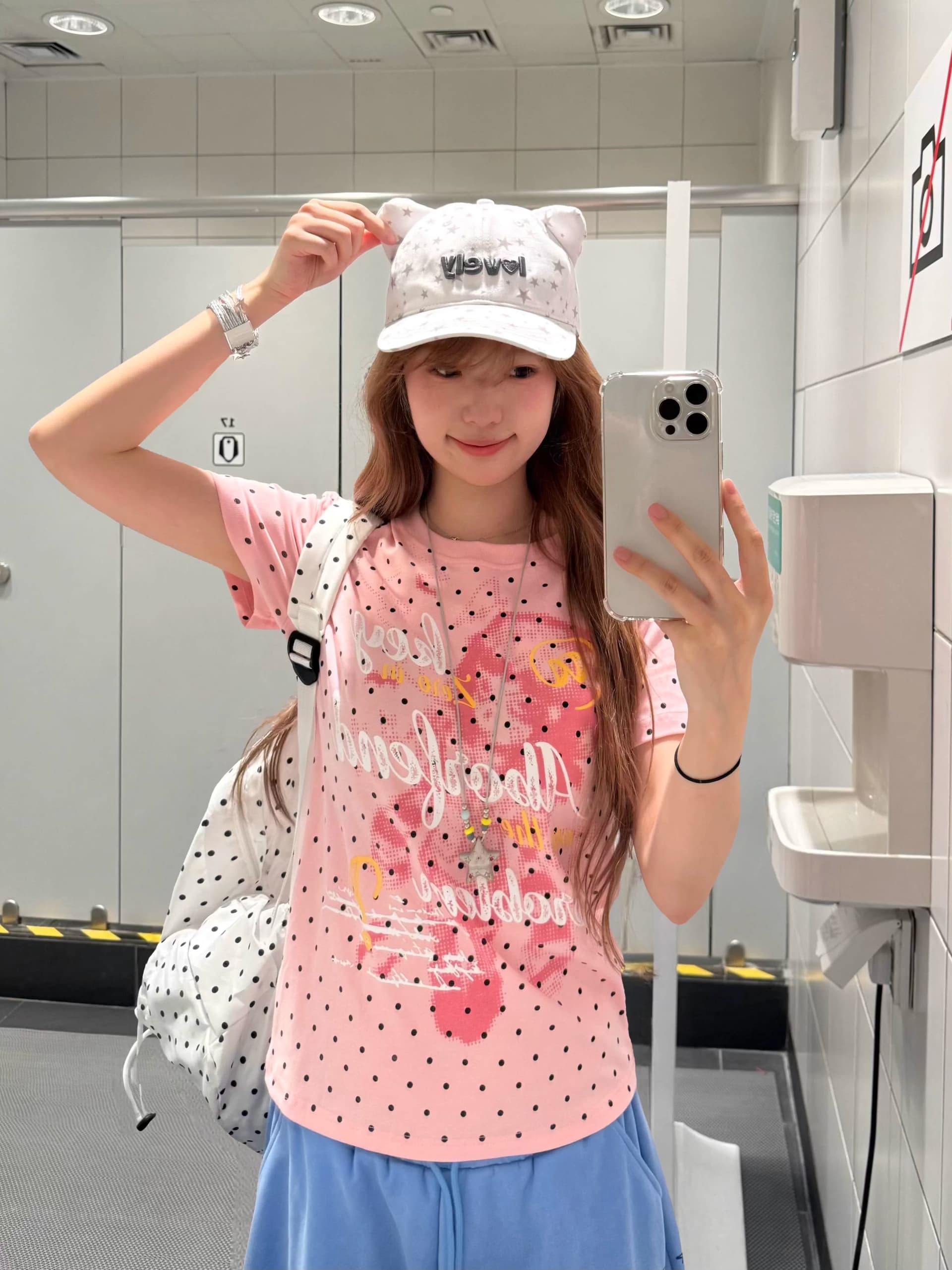 40 220 그램 빗질하다 92 면 8 암모니아 Lun 이후 패키지 칼라 몸매 가꾸기 슬림해 보이는 긍정적 인 어깨 반팔 티셔츠 여성 도트 무늬 상세 이미지 6