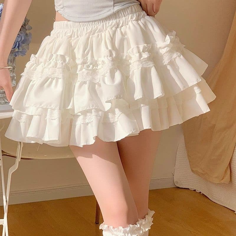 원본 원단 레이스 케이크 퍼프 스커트 여성 달콤함 반신 스커트 A라인 스커트 하이웨이스트 슬림해 보이는 발레 바람 미니 스커트