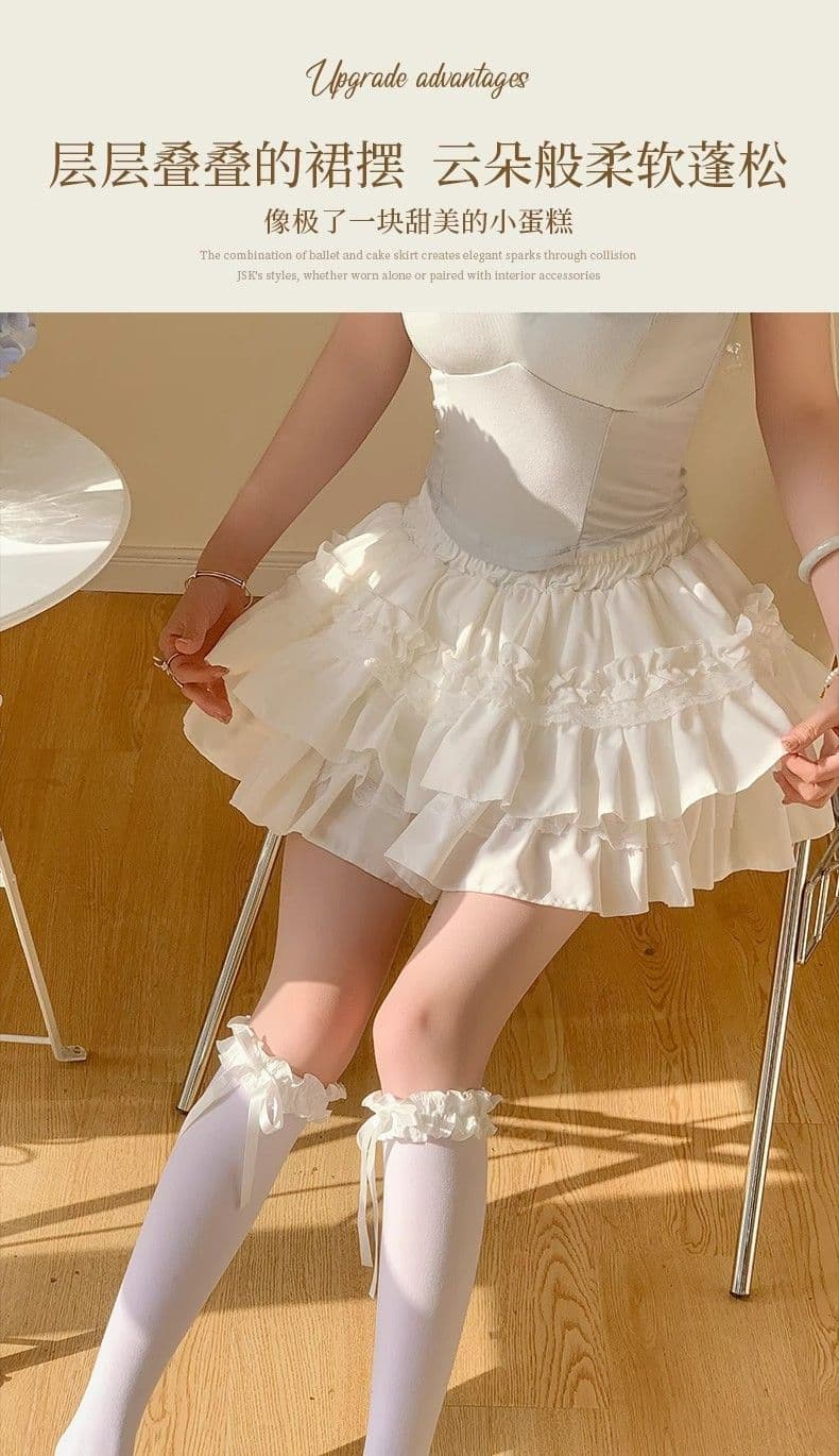 원본 원단 레이스 케이크 퍼프 스커트 여성 달콤함 반신 스커트 A라인 스커트 하이웨이스트 슬림해 보이는 발레 바람 미니 스커트 상세 이미지 5