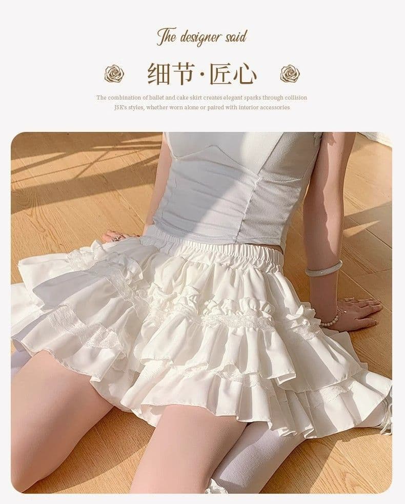 원본 원단 레이스 케이크 퍼프 스커트 여성 달콤함 반신 스커트 A라인 스커트 하이웨이스트 슬림해 보이는 발레 바람 미니 스커트 상세 이미지 9
