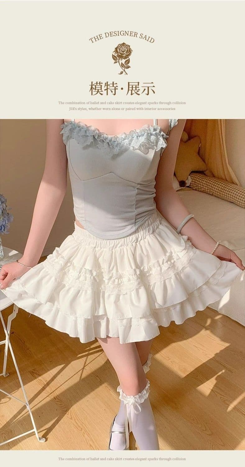 원본 원단 레이스 케이크 퍼프 스커트 여성 달콤함 반신 스커트 A라인 스커트 하이웨이스트 슬림해 보이는 발레 바람 미니 스커트 상세 이미지 11