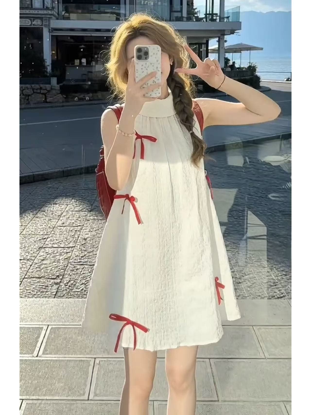 작은 키 프랑스식 품격 화이트 민소매 행침 목 드레스 아이들 여름 2026 새로운 달콤함 부드러운 미니 스커트 이미지 2