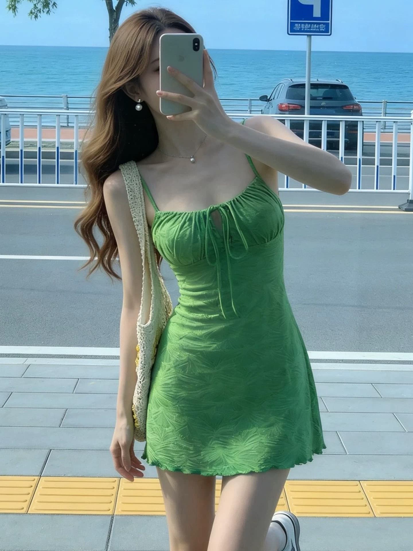 녹색 슬립 여성 드레스 봄 여름 착용 가져 가라. 2026 새로운 해변가 휴가 질감 센스 튜브탑 한 마디 짧은 치마 상세 이미지 2