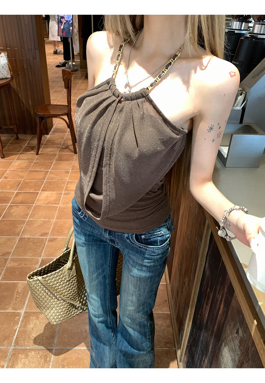 원본 솜씨 원단 캐미솔 여름 핫걸 착용 가져 가라. 백리스 민소매 흔들다 칼라 행침 목 민소매 맨위 상세 이미지 17