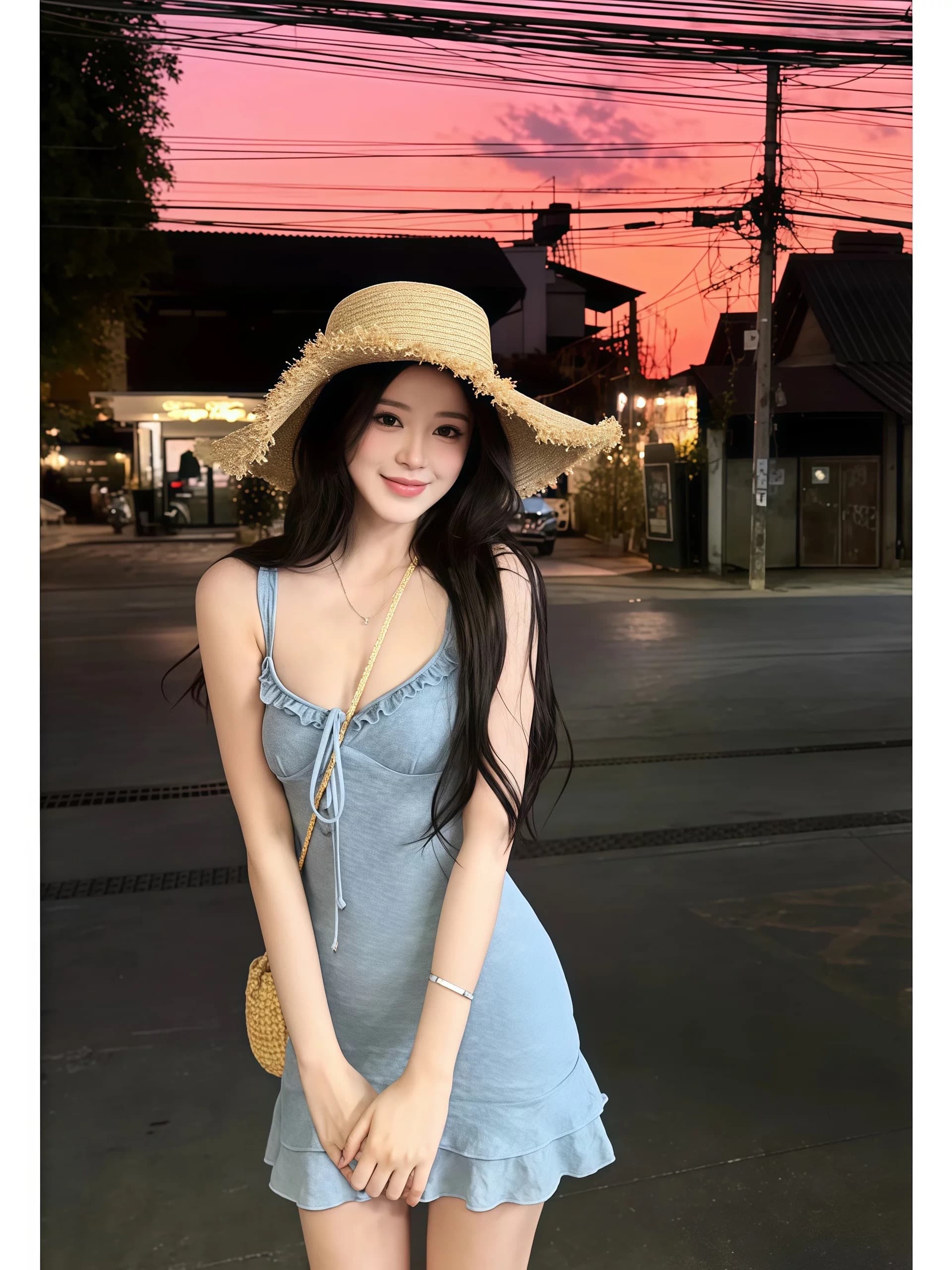 프랑스식 파란색 슬립 드레스 아이들 여름 2026 새로운 해변가 휴가 특별 아름다운 꼬집기 허리 타이트 스커트 상세 이미지 3