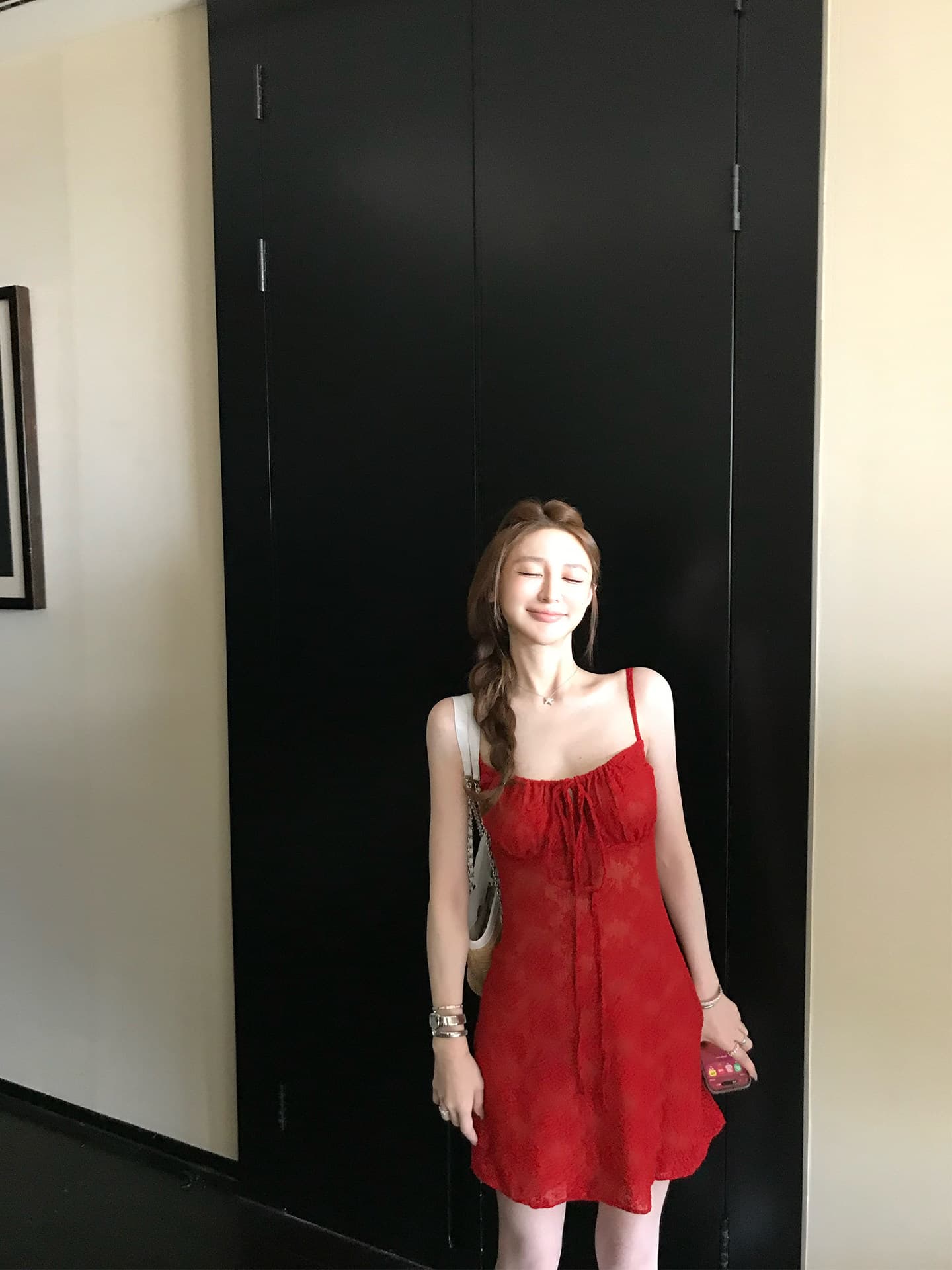 핫걸 품격 레이스업 허리 수축 슬립 드레스 여성 여름 로드 중 3 차원 자카드 질감 슬립 미니 스커트 민소매 드레스 상세 이미지 2