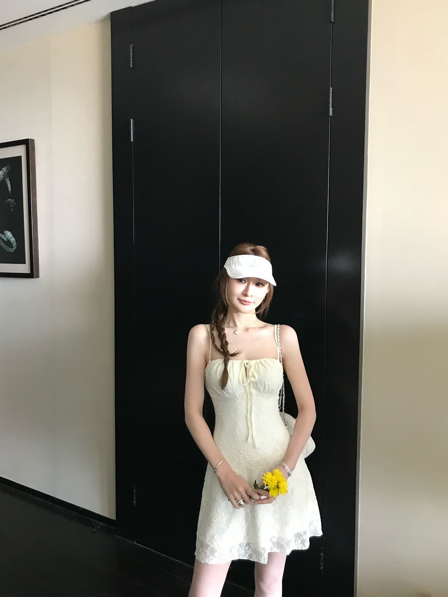 핫걸 품격 레이스업 허리 수축 슬립 드레스 여성 여름 로드 중 3 차원 자카드 질감 슬립 미니 스커트 민소매 드레스 상세 이미지 3
