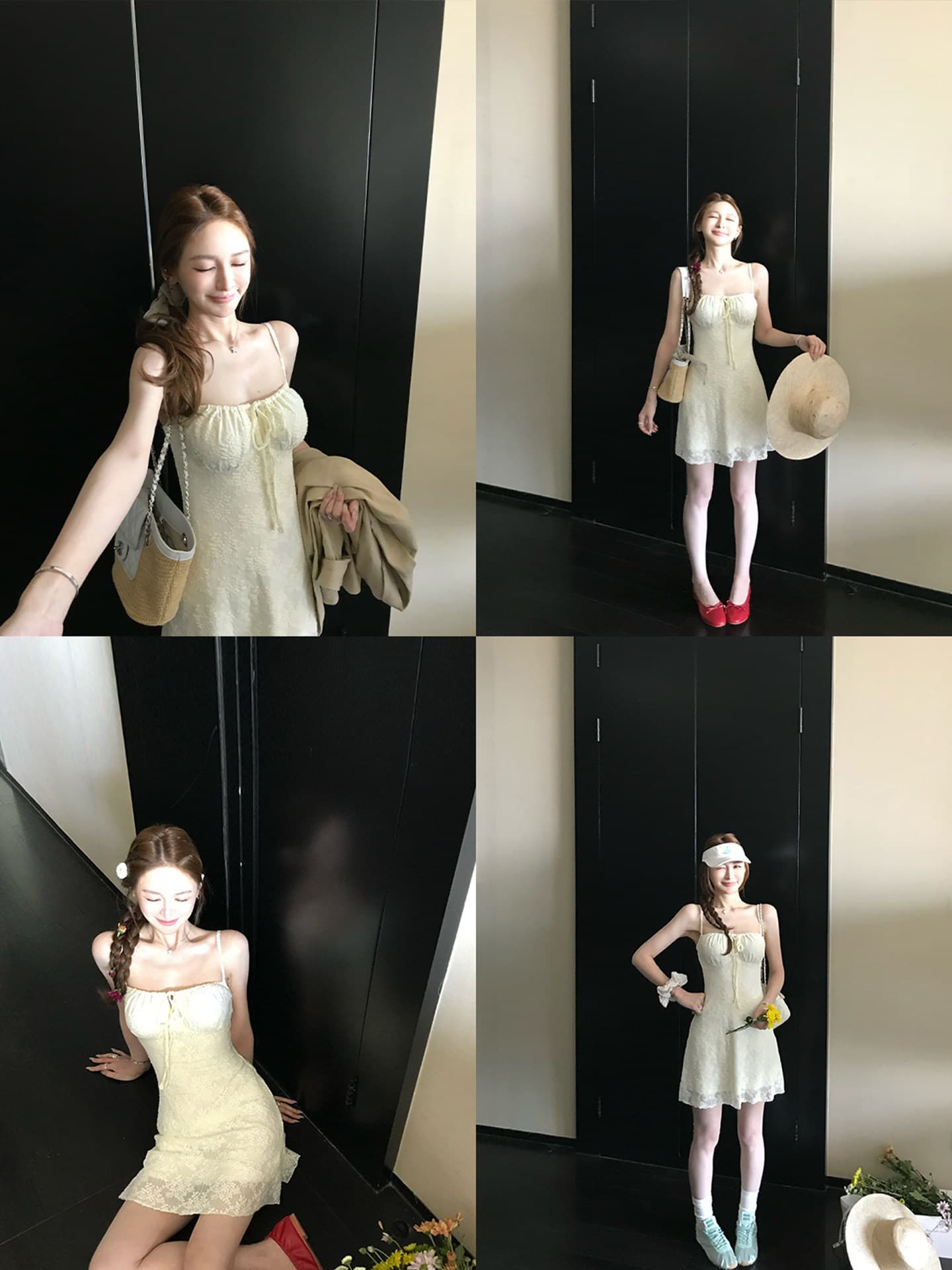 핫걸 품격 레이스업 허리 수축 슬립 드레스 여성 여름 로드 중 3 차원 자카드 질감 슬립 미니 스커트 민소매 드레스 상세 이미지 8
