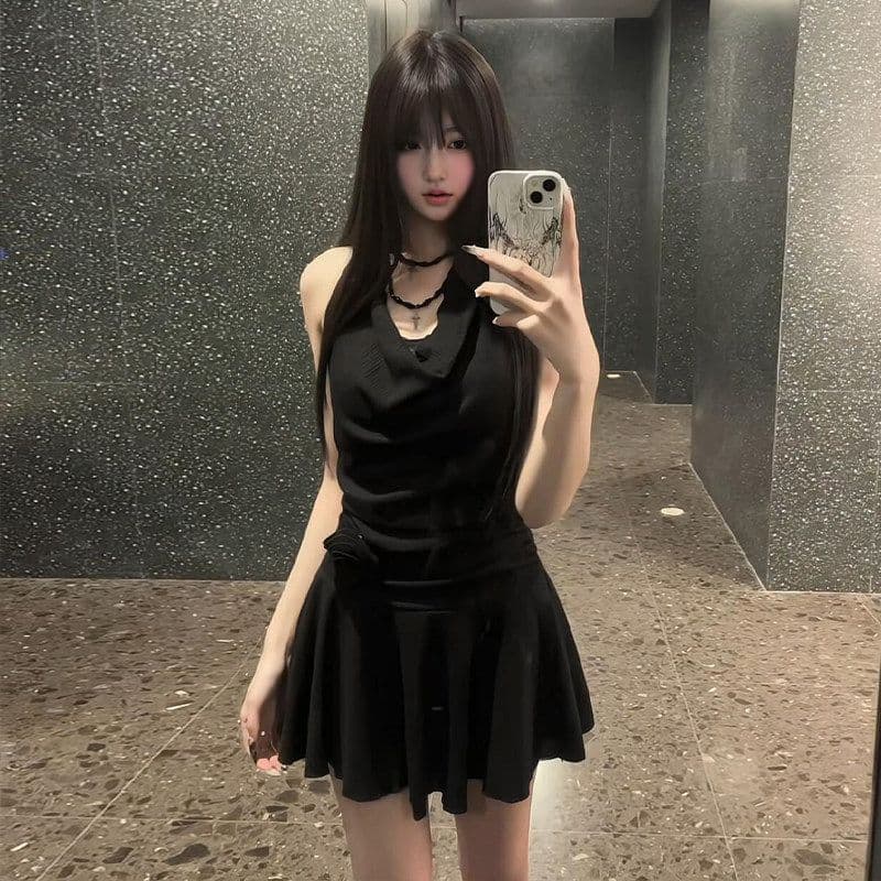 페이크 레이어드 슬립 행침 목 레이스 드레스 아이들 2026 여름 새로운 품격 순수한 욕망 핫걸 허리 수축 미니 스커트 이미지 5