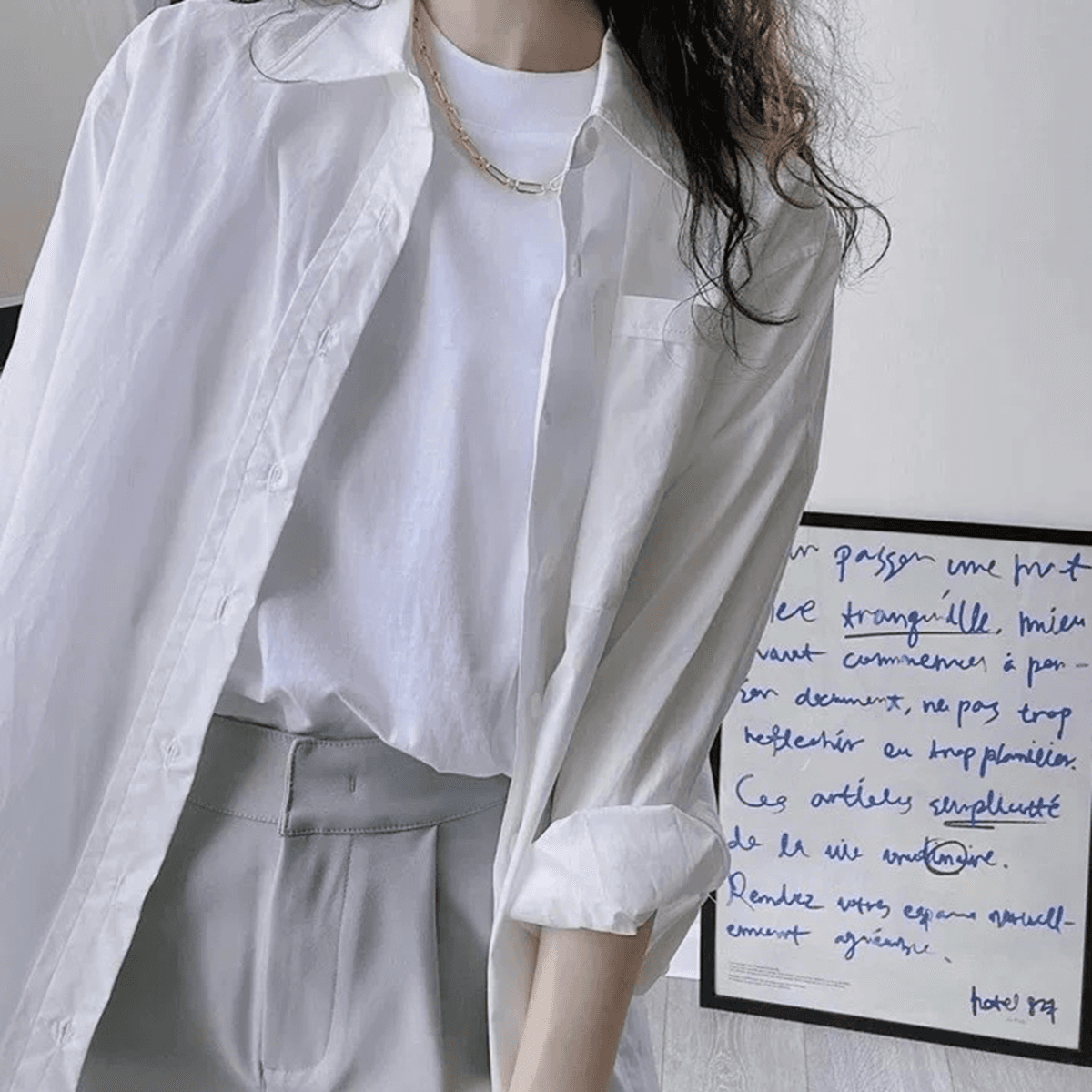 면 소재 화이트 반소매 긍정적 인 어깨 티셔츠 여성 여름 새로운 기초 섹션 작은 스탠드 칼라 반팔 맨위 이미지 5
