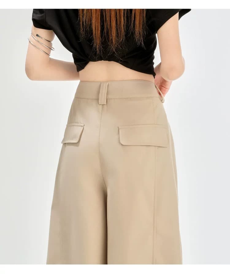 아메리칸 카키 색 워크웨어 주머니 와이드 레그 팬츠 2026 봄 여름 새로운 정장 바지 여성 루즈핏 모통이 칼 캐주얼 바지 상세 이미지 19