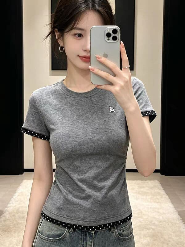 40 면 1 1 오스트리아 세대 서울 220 그램 자수 네리 가게 천 핫걸 도트 무늬 패치워크 반팔 상세 이미지 1