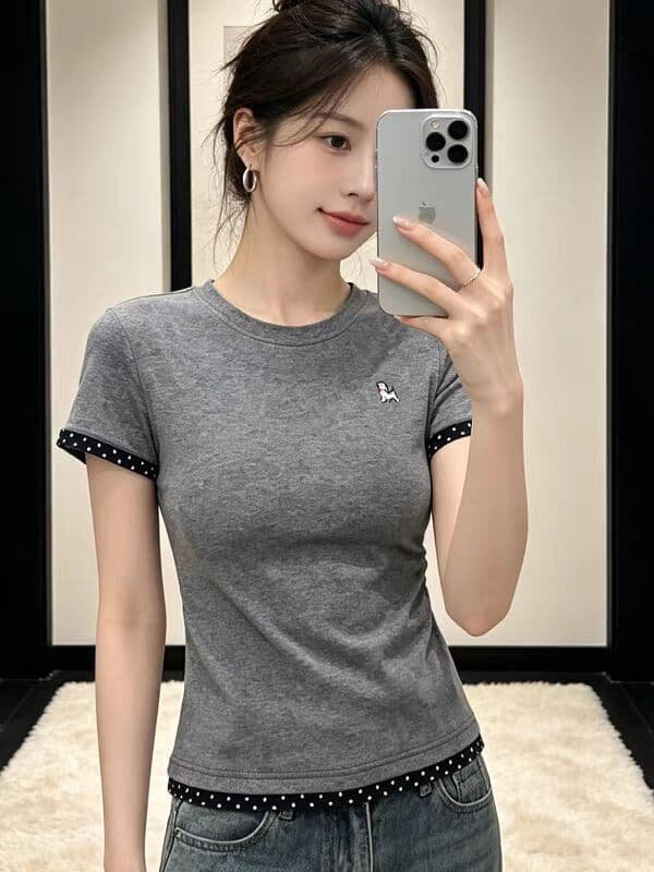 40 면 1 1 오스트리아 세대 서울 220 그램 자수 네리 가게 천 핫걸 도트 무늬 패치워크 반팔 상세 이미지 3