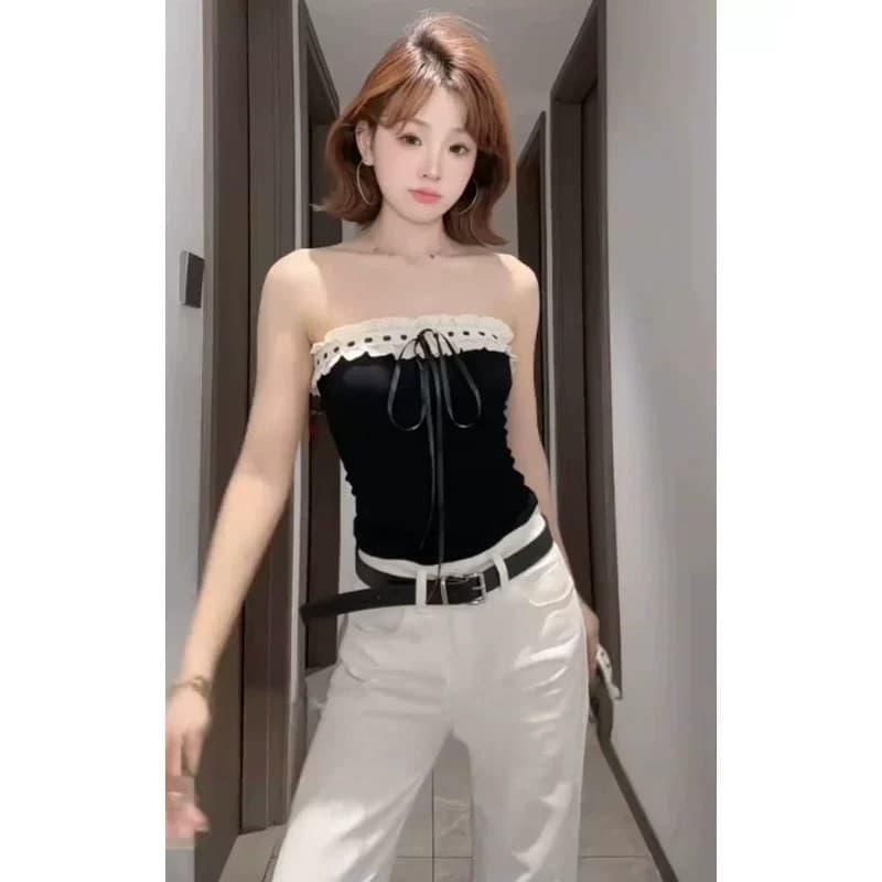260 그램 사람들 면 한 부서 섹시함 작은 대중 레이스 조각 스트랩 조끼 여성 여름 새로운 슬림해 보이는 튜브탑 맨위 이미지 3